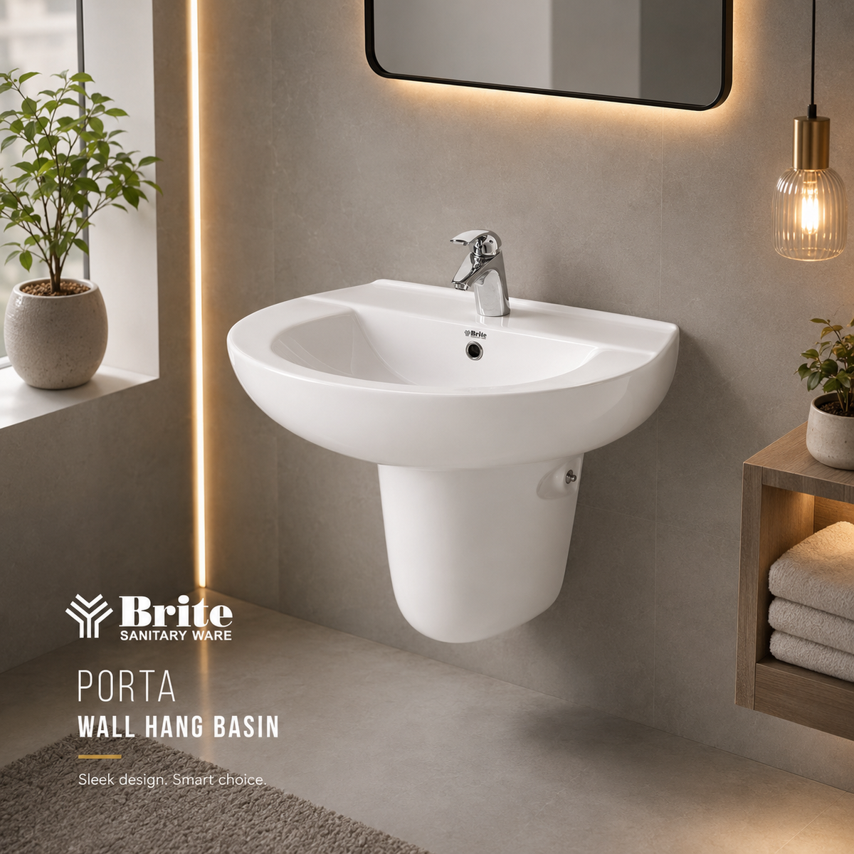 Porta One Piece Wall Hang Basin by Brite Sanitary Ware SANITARYHOMESUPPLIER