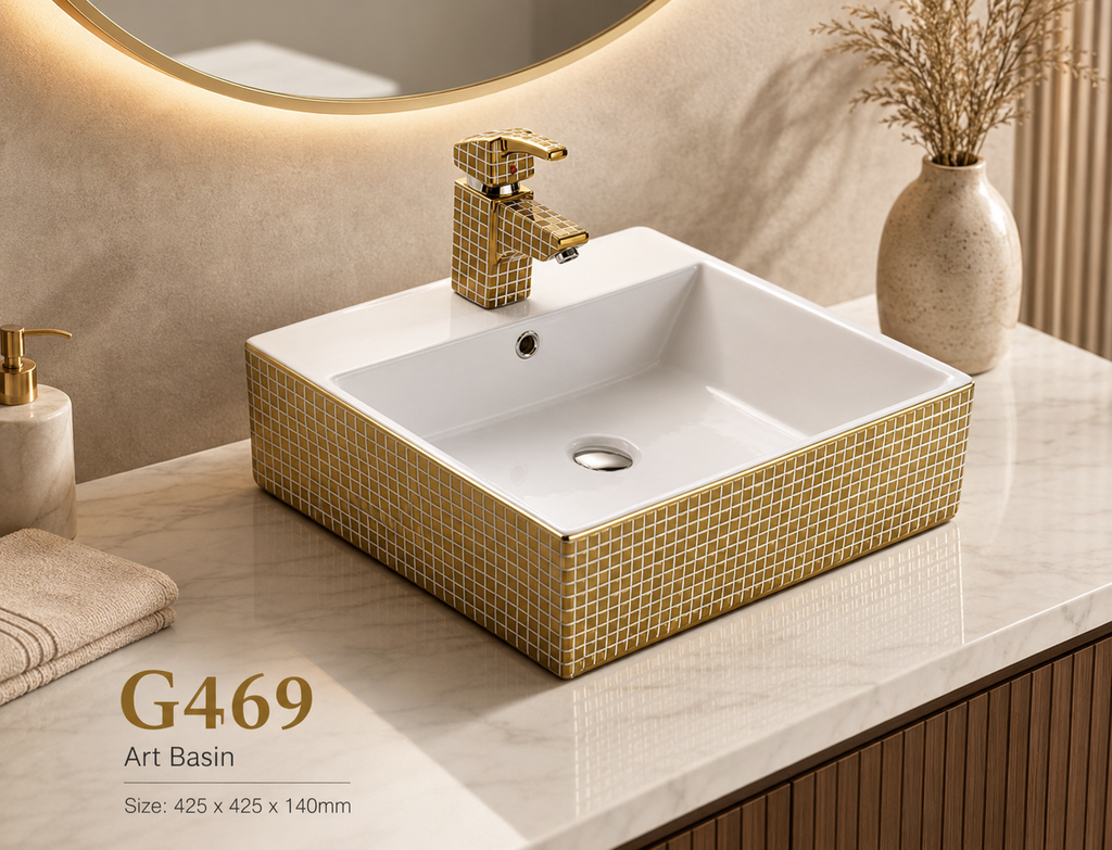 Luxury Gold Mosaic Art Basin with Designer Faucet SANITARYHOMESUPPLIER