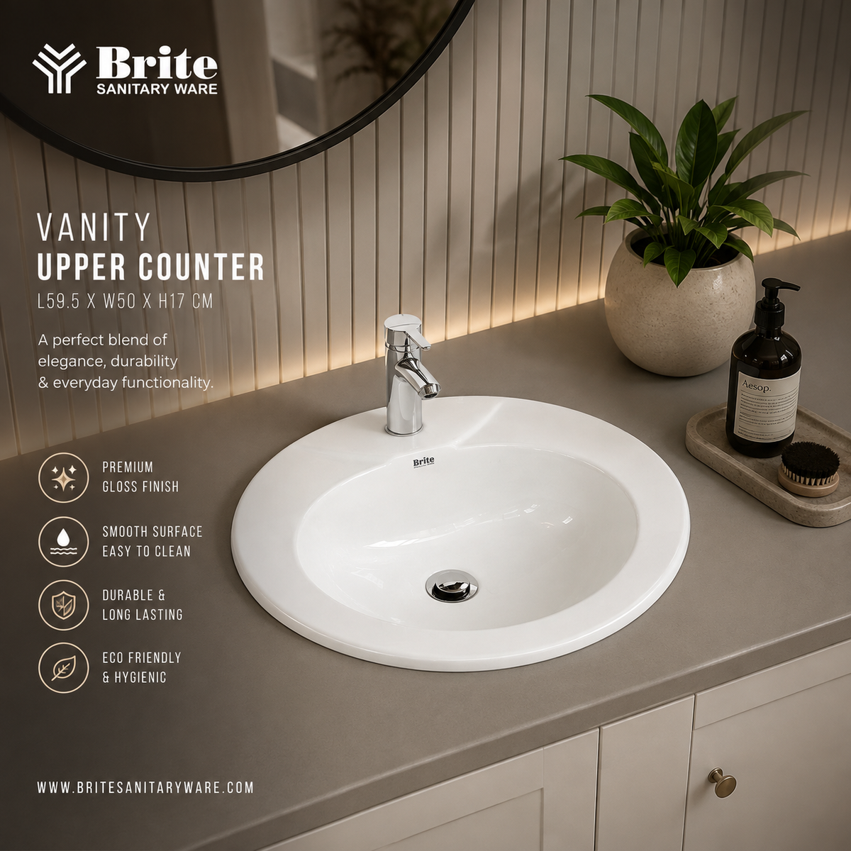 Vanity Upper Counter Vanity by Brite Sanitary Ware SANITARYHOMESUPPLIER