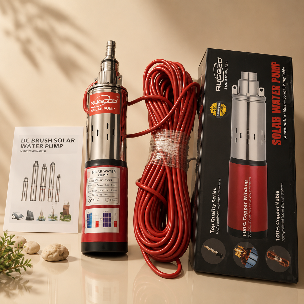 RUTANPUMP 24V DC Solar Water Pump with Red Cable – Submersible Solar Pump SANITARYHOMESUPPLIER