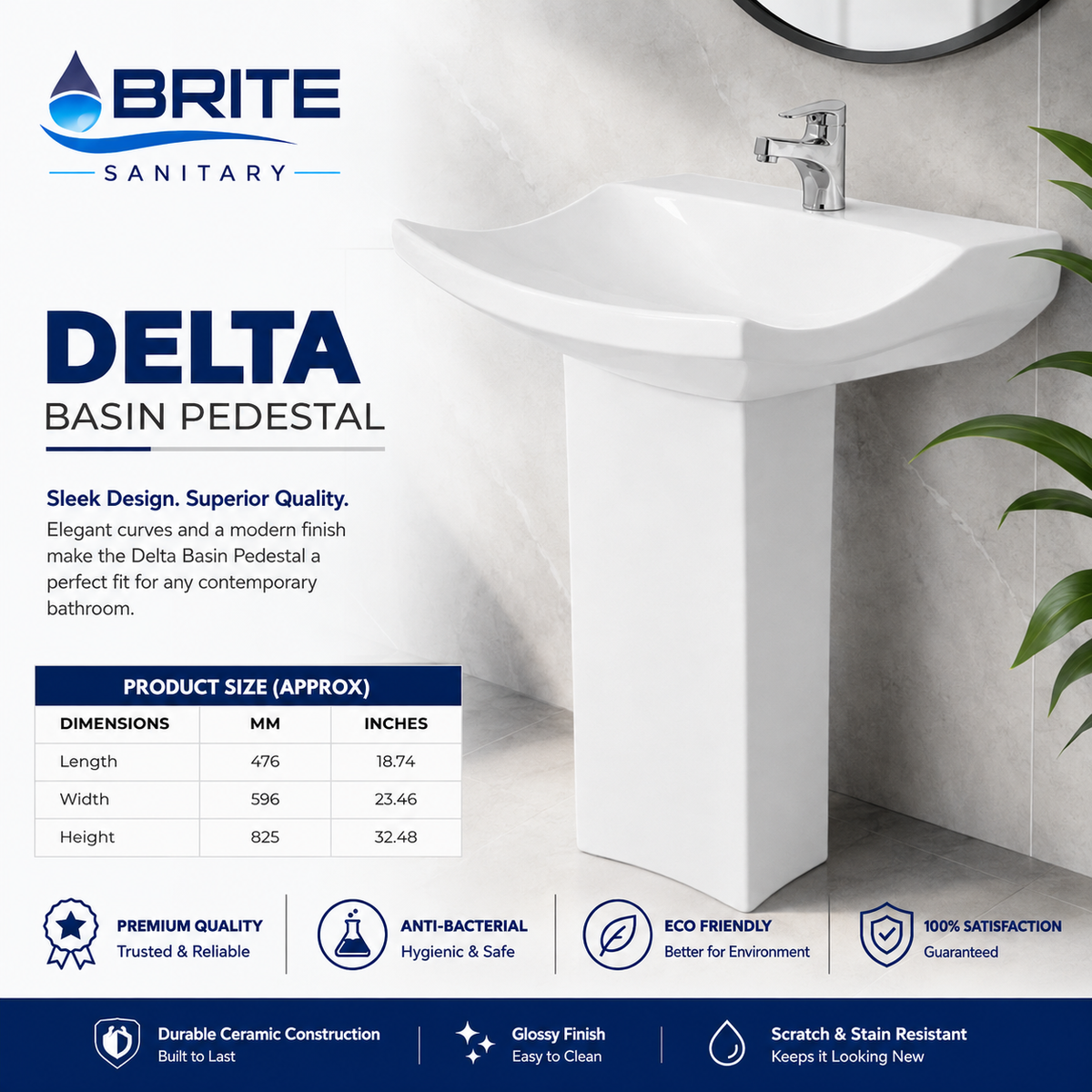 Delta Wash Basin Pedestal – Brite Sanitary Ware SANITARYHOMESUPPLIER
