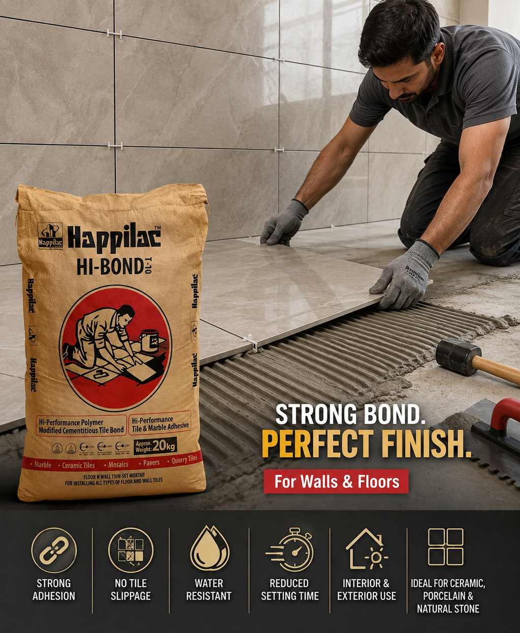 Happilac Hi-Bond 20KG – High-Performance Tile & Marble Adhesive SANITARYHOMESUPPLIER