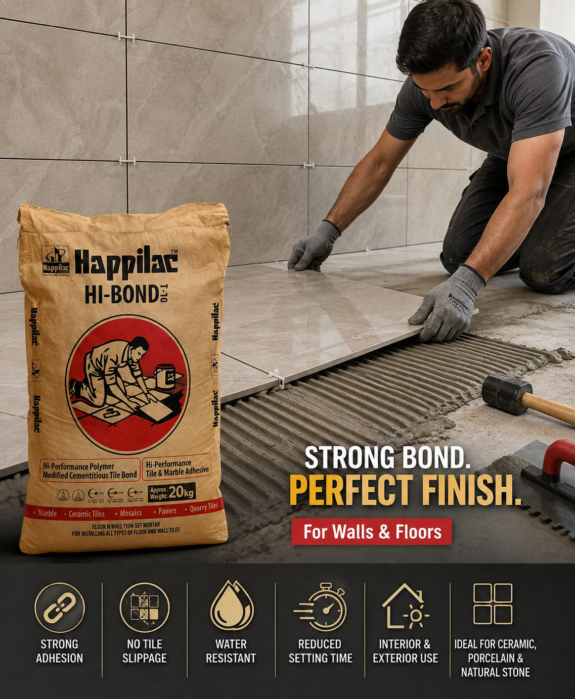 Happilac Hi-Bond 20KG – High-Performance Tile & Marble Adhesive SANITARYHOMESUPPLIER