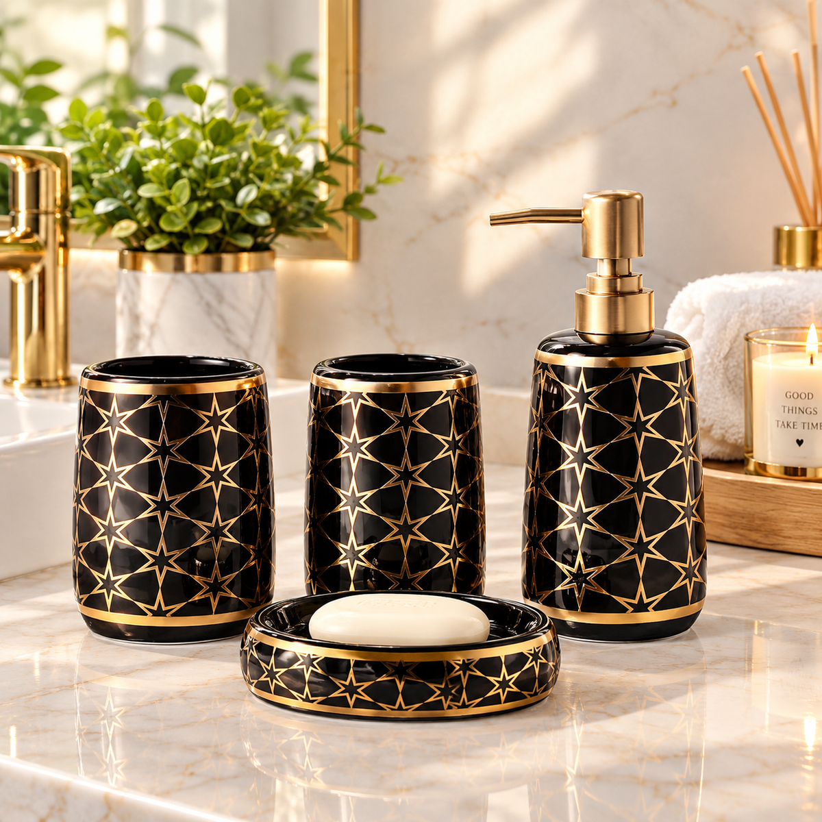 Luxury Marble Design 4-Piece Bathroom Accessories Set SANITARYHOMESUPPLIER