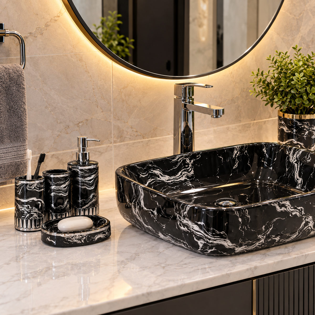 Luxury Marble Design 4-Piece Bathroom Accessories Set SANITARYHOMESUPPLIER